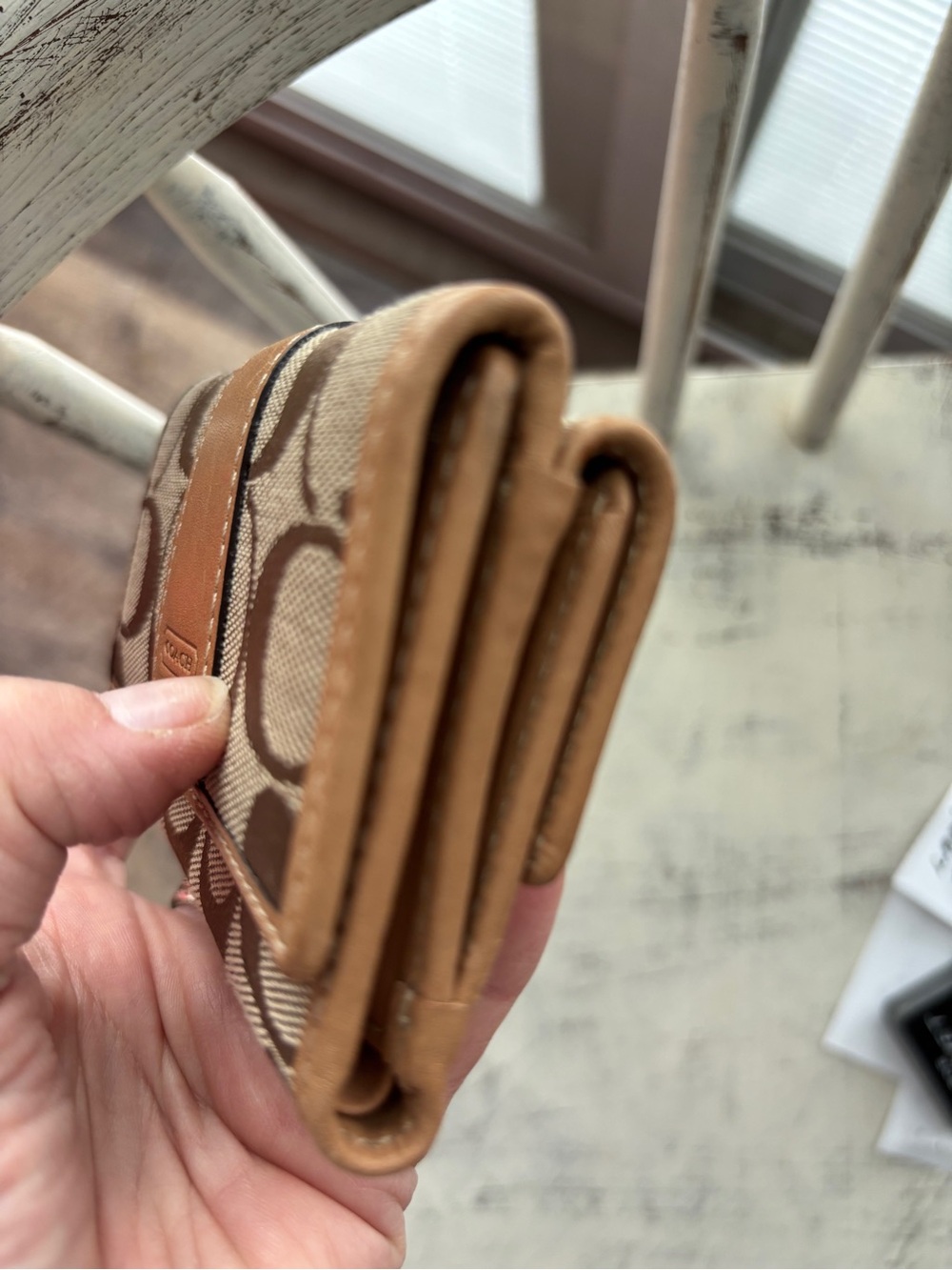 Coach Brown Signature Jacquard and Tan Leather Wallet - Picture 9 of 9